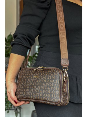 Just Polo Uzun Askılı 5 Bölmeli Özel Seri Kadın Çapraz Postacı Omuz Çantası 2053-GD  Kahverengi