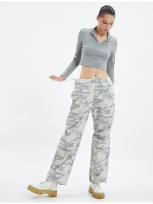 Koton Paraşüt Pantolon Kamuflaj Desenli Lastikli Stoper Detaylı