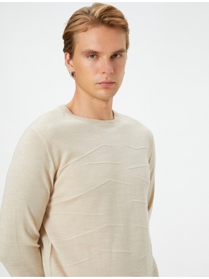 Koton Triko Kazak Bisiklet Yaka Dokulu Slim Fit Uzun Kollu