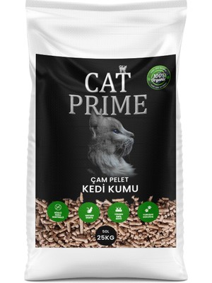 Cat Prime Kedi Kumu %100 Organik Çam Kokulu Çam Peleti 6 mm 50 Lt (25KG)