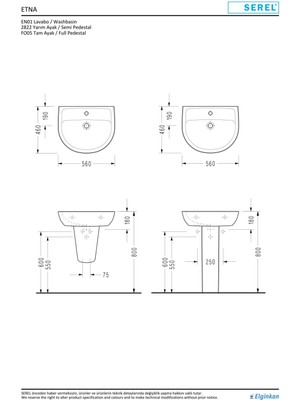 Serel Etna 46X56 cm Duvara Monte Lavabo EN01TDS110H