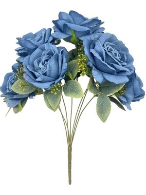 Netten Evime Yapay Çiçek 7li Gül Demeti 40*30CM 1.kalite Büyükboy Mavi