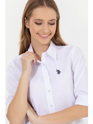 U.S. Polo Assn. Kadın Gömlek %60 Pamuk %40 Poliester Klasik Düz Desenli Truvakar Kol