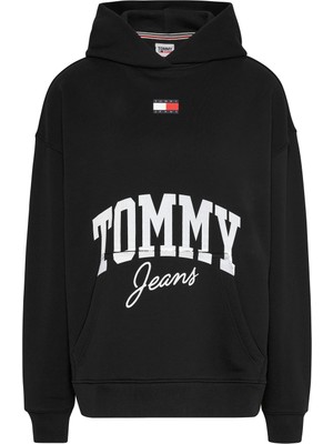Tommy Jeans Kapüşon Yaka Baskılı Siyah Kadın Sweatshırt DW0DW16399BDS