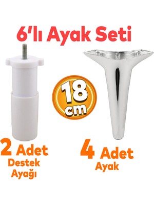 Badem10 Aspen 6'lı Set Mobilya Tv Ünitesi Çekyat Koltuk Kanepe Baza Destek Ayağı Ayakları 18 Cm Krom M8