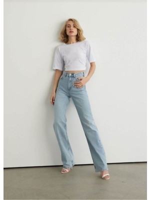 Trn JNS Extra Yüksek A.c.a.i.p S.o.l.m.a.z Mavi Salaş Jeans Palazzo Pantolon (Süper Yüksek )