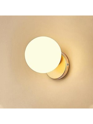 SLD Nordic LED Duvar Ay Lambası Demir Modern Dekoratif Merdiven LED Işık Ev Başucu Yuvarlak Cam Duvar Işıkları Ahşap Aplike Murale E27 (B) (Yurt Dışından)