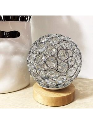 SLD Mütheli Kristal USB Masa Lambası Gümüş Kristal Topu Ahşap Baz Başucu Masa Lambası ile Kısılabilir Modern Gece Lambası Yatak Odası, Oturma Odası, (Yurt Dışından)