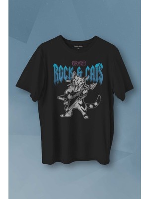 Kendim Seçtim Meowtallica Rock Cat Metallica Gitar Kedi Kısa Kollu Baskılı T-Shirt Unisex Tişört