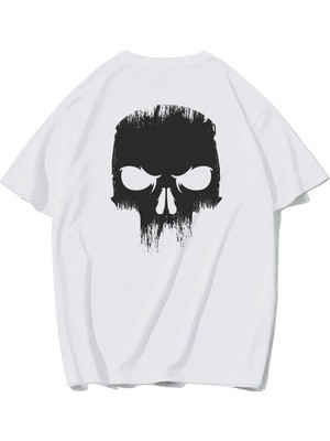 BRZ Collection Unisex Ön ve Arka Baskılı Oversize Angry Skull T-Shirt