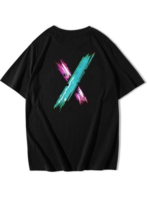 BRZ Collection Unisex Oversize Arka Baskılı Electric x Logo T-Shirt