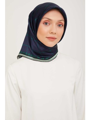 Armine Lacivert Ekose Desenli Tivil Ipek Eşarp 9029-52