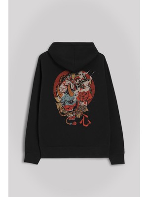 Kendim Seçtim Annya Maske Oni Japanese Demon Mask Japon Ön ve Arka Baskılı Sweatshirt Kapüşonlu Hoodie