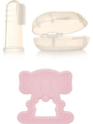 Babyjem Diş Kaşıyıcı Fil Pembe + Bebek Parmak Diş Fırçası - Saklama Kutulu