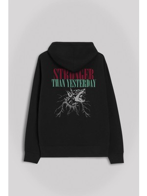 Kendim Seçtim Stronger Than Yesterday Dünden Daha Güçlü Dog Ön ve Arka Baskılı Sweatshirt Kapüşonlu Hoodie