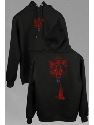 Kendim Seçtim Bozkurt Kurt Kafası Wolf Bordo Mavi Trabzon Ön ve Arka Baskılı Sweatshirt Kapüşonlu Hoodie