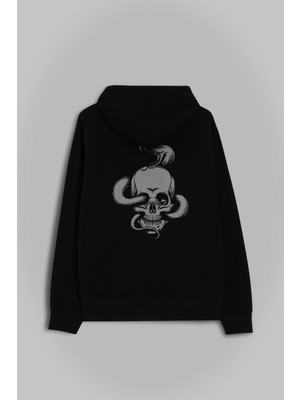 Kendim Seçtim Snake And Skull Kuru Kafa Kobra Yılan Skeleton Ön ve Arka Baskılı Sweatshirt Kapüşonlu Hoodie