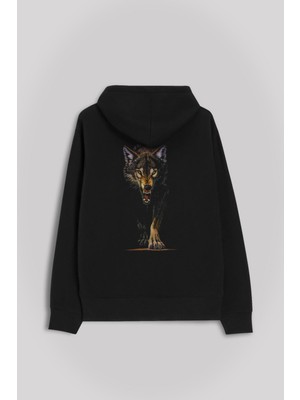 Kendim Seçtim Bozkurt Head Wolf Kafası Göktürk Eski Türkçe Ön ve Arka Baskılı Sweatshirt Kapüşonlu Hoodie