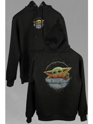 Kendim Seçtim Baby On Board Yoda Star Wars Yeşil Mandalorian Ön ve Arka Baskılı Sweatshirt Kapüşonlu Hoodie