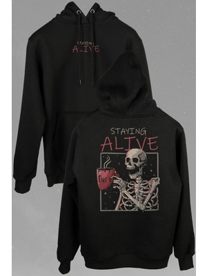 Kendim Seçtim Kuru Kafa Kahve Coffee Ön ve Arka Baskılı Sweatshirt Kapüşonlu Hoodie