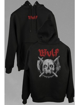 Kendim Seçtim Wulf Metal Rock Band Skull Kuru Kafa Gothic Ön ve Arka Baskılı Sweatshirt Kapüşonlu Hoodie