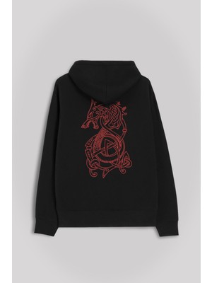 Kendim Seçtim Viking Fenrir Wolf Vikings Kurt Kafa Street Ön ve Arka Baskılı Sweatshirt Kapüşonlu Hoodie