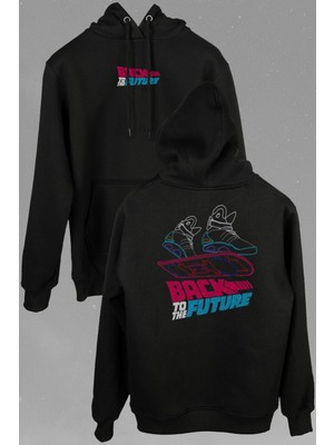 Kendim Seçtim Back To The Future Geleceğe Dönüş Uçan Kaykay Ön ve Arka Baskılı Sweatshirt Kapüşonlu Hoodie