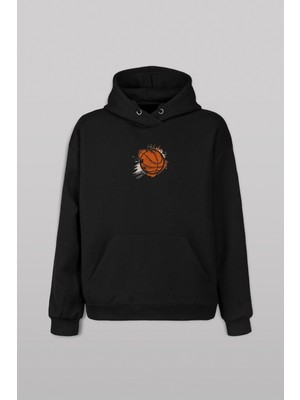 Kendim Seçtim Eat Sleep Basketball Repeat Basket Topu Ön ve Arka Baskılı Sweatshirt Kapüşonlu Hoodie