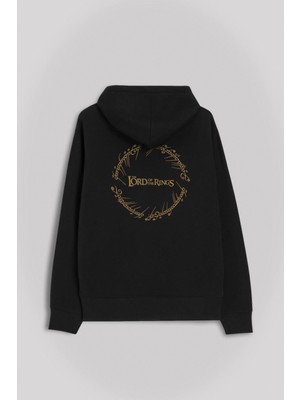 Kendim Seçtim Lord Of The Rings Yüzüklerin Efendisi Logo Ön ve Arka Baskılı Sweatshirt Kapüşonlu Hoodie