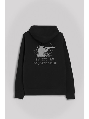 Kendim Seçtim En Iyi Av Avcı Yaşatmaktır Hunting Yaban Tüfek Ön ve Arka Baskılı Sweatshirt Kapüşonlu Hoodie