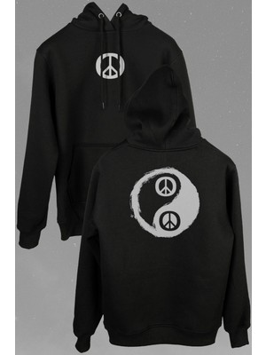 Kendim Seçtim Yin Ying Yang Barış Simge Sembol Logosu Ön ve Arka Baskılı Sweatshirt Kapüşonlu Hoodie