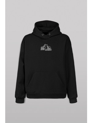 Kendim Seçtim Ekskavatör Kato Kepçe Kato Loder Iş Makinesi Ön ve Arka Baskılı Sweatshirt Kapüşonlu Hoodie