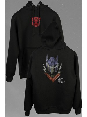 Kendim Seçtim Transformers Optimus Prime Logo Decepticon Ön ve Arka Baskılı Sweatshirt Kapüşonlu Hoodie