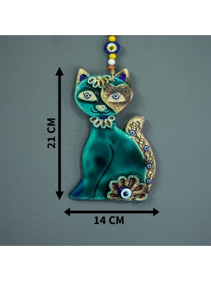 Camekan El Yapımı Kedi Nazar Boncuklu Seramik Duvar Süsü Dekoratif Duvar Süsü Duvar Süsü Bahçe Süsü Kapı Süsü Hediyelik Eşya