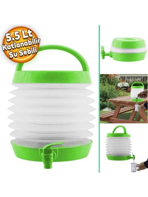 Badem10 Su Sebili Katlanabilir Termos Çeşmeli Körüklü 5.5 Litre Piknik Kamp Su Ayran Meşrubat Içecek Bidonu Yeşil