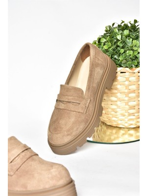 Fox Shoes R996092002 Vizon Süet Kalın Tabanlı Günlük Kadın Ayakkabı