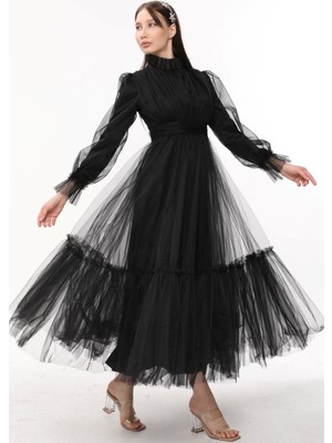 Asees Tesettür Abiye Elbise Hayal Tül Büzgü Detaylı