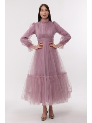 Asees Tesettür Abiye Elbise Hayal Tül Büzgü Detaylı