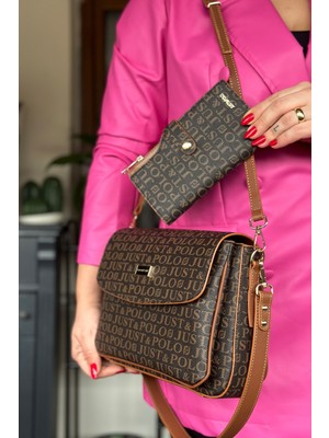 Just Polo 2 Askılı 5 Bölmeli Özel Seri Kadın Çapraz Omuz Çantası 2184 Kahve Taba Kombin