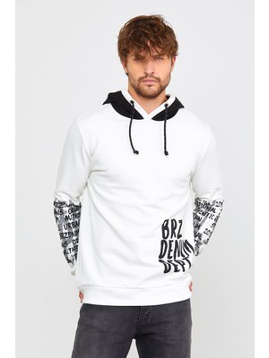 Brz Collection Ekru Erkek Kapüşonlu Sweatshirt