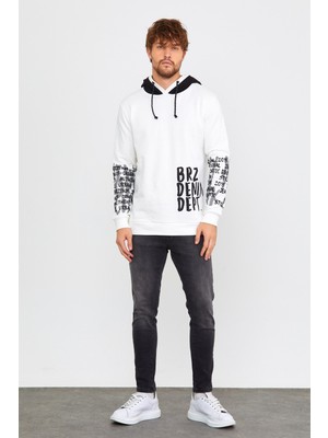 Brz Collection Ekru Erkek Kapüşonlu Sweatshirt