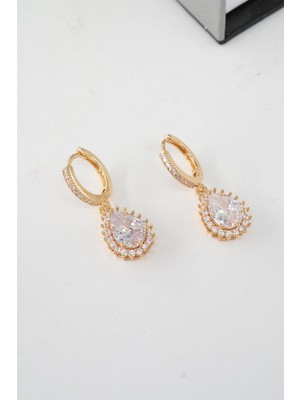 By Zeyna Aksesuar Kadın Vip Seri Baget Zirkon Taşlı Damla Model Klipsli 2'li Set Küpe
