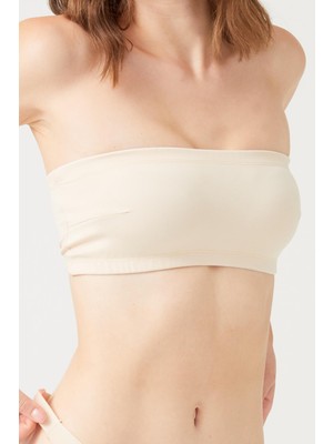 COTTONHILL Bej Straplez Crop Top Büstiyer