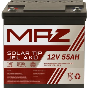 Maz Akü 12 Volt 55 Amper (Ah) Solar Jel Akü (Güneş Paneli Akü)