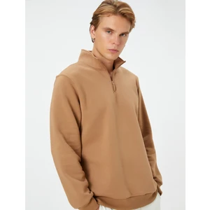 Yarım Fermuarlı Sweatshirt Dik Yaka Uzun Kollu