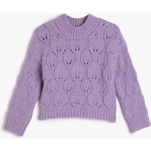 Örgü Kazak Ajurlu Yuvarlak Yaka Uzun Kollu Yumuşak Dokulu