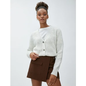 Simli Örgü Hırka V Yaka Düğmeli