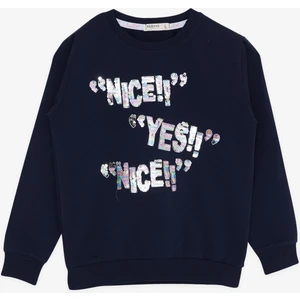 Kız Çocuk Sweatshirt Pullu Yazı Baskılı 8-14 Yaş, Lacivert