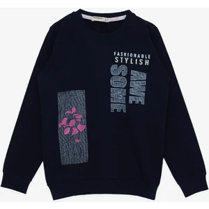 Kız Çocuk Sweatshirt Çiçek Baskılı 6-12 Yaş, Lacivert