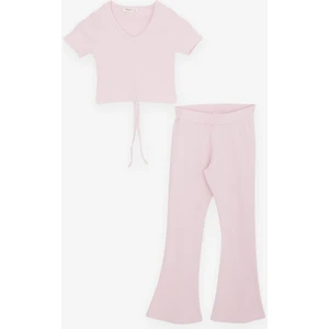 Kız Çocuk Ispanyol Paça Taytlı Crop Takım 5-10 Yaş, Pembe